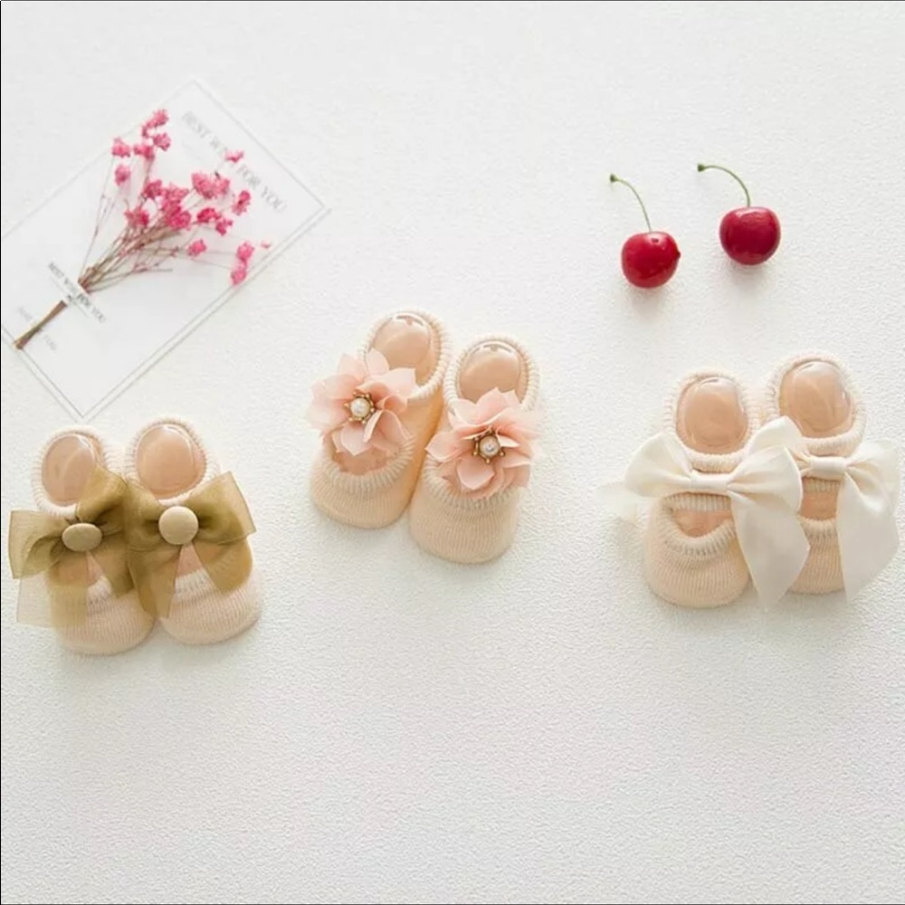 3 Pairs/Lot Lace Bow Flower Baby Socks Anti-Slip !